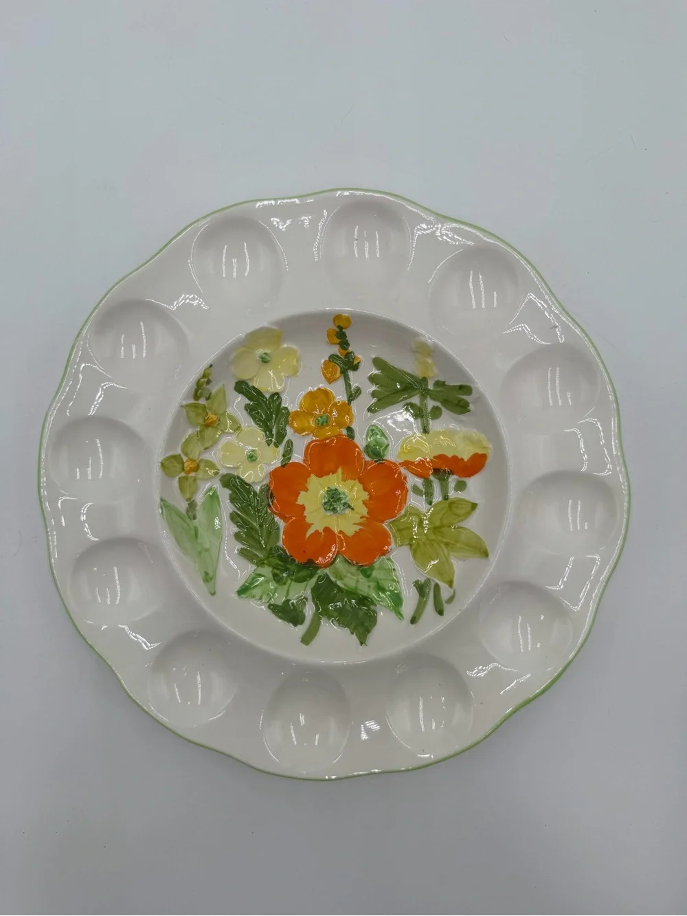 Vintage LEFTON Deviled Egg Plate Summer Flowers 384 Mid Century Floral 10”